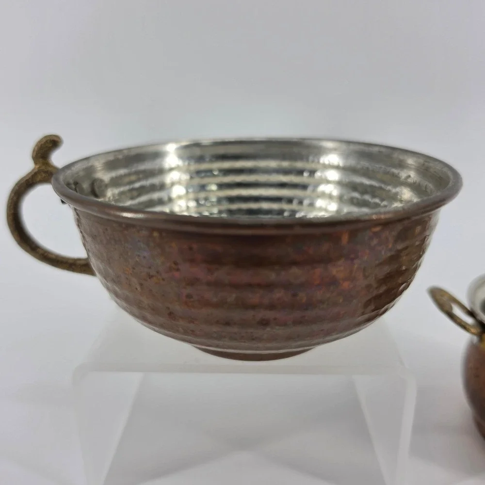 Karaca Turkish Hammered Copper Bowls Set of 2 Tinned Interior Brass Handles